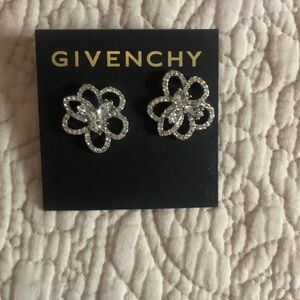 Givenchy Crystal Silver Floral Earrings